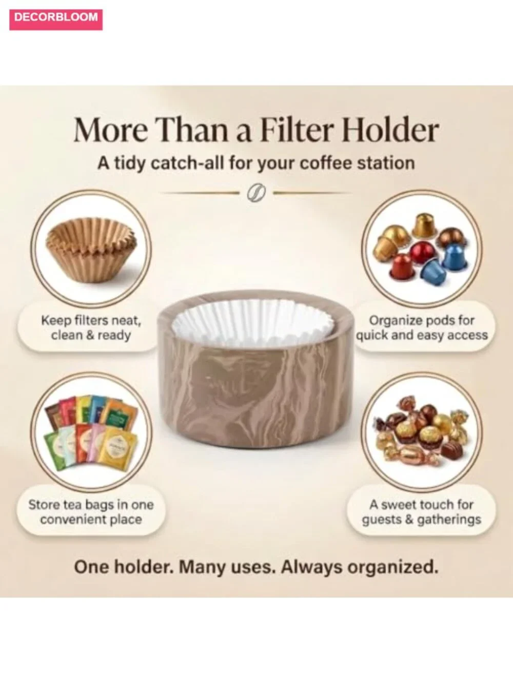 Marble Coffee Filter Holder 6 Inch Handmade Natural Stone with Lid